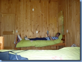 Bedroom in cabin at Antilco, the horse riding ranch in Chile